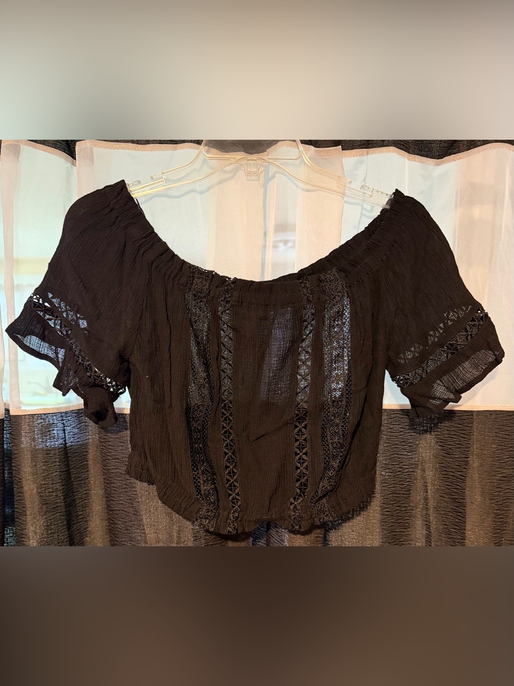 Preloved Love Tree Black Off-Shoulder Crochet Crop Top